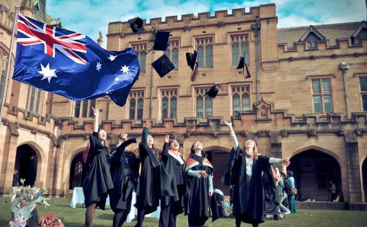 Students celebrating graduation while studying in Australia at a world-class university campus.