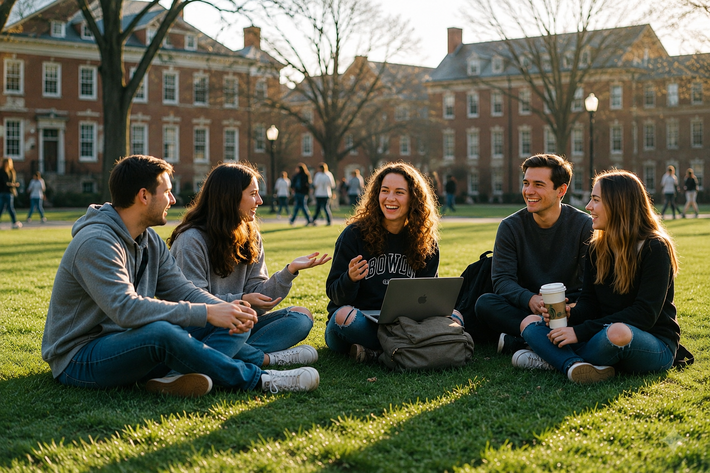 Students enjoying campus life while studying in France